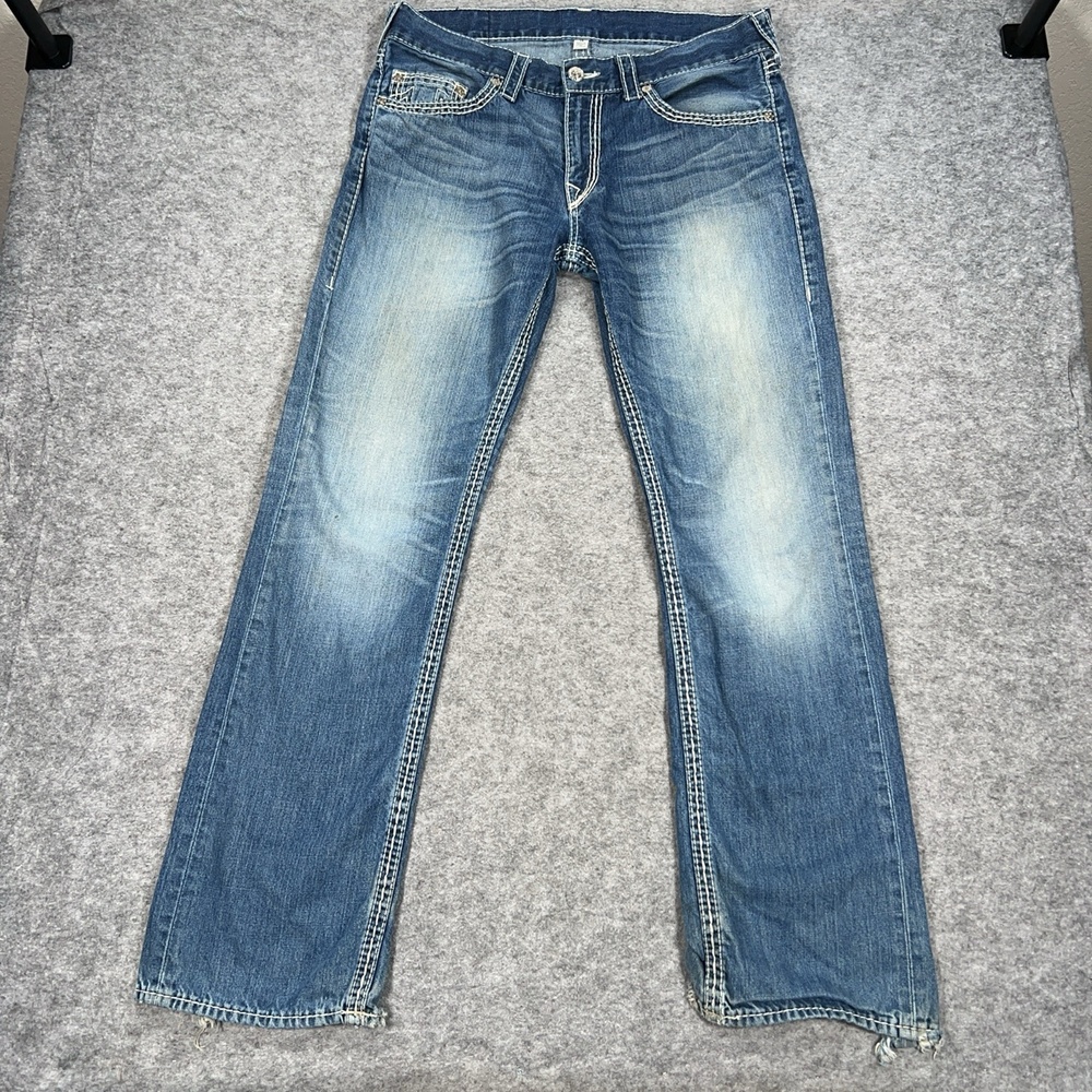 True Religion Jeans Mens 34x32 Straight Big T Super T Relax Distress Denim READ